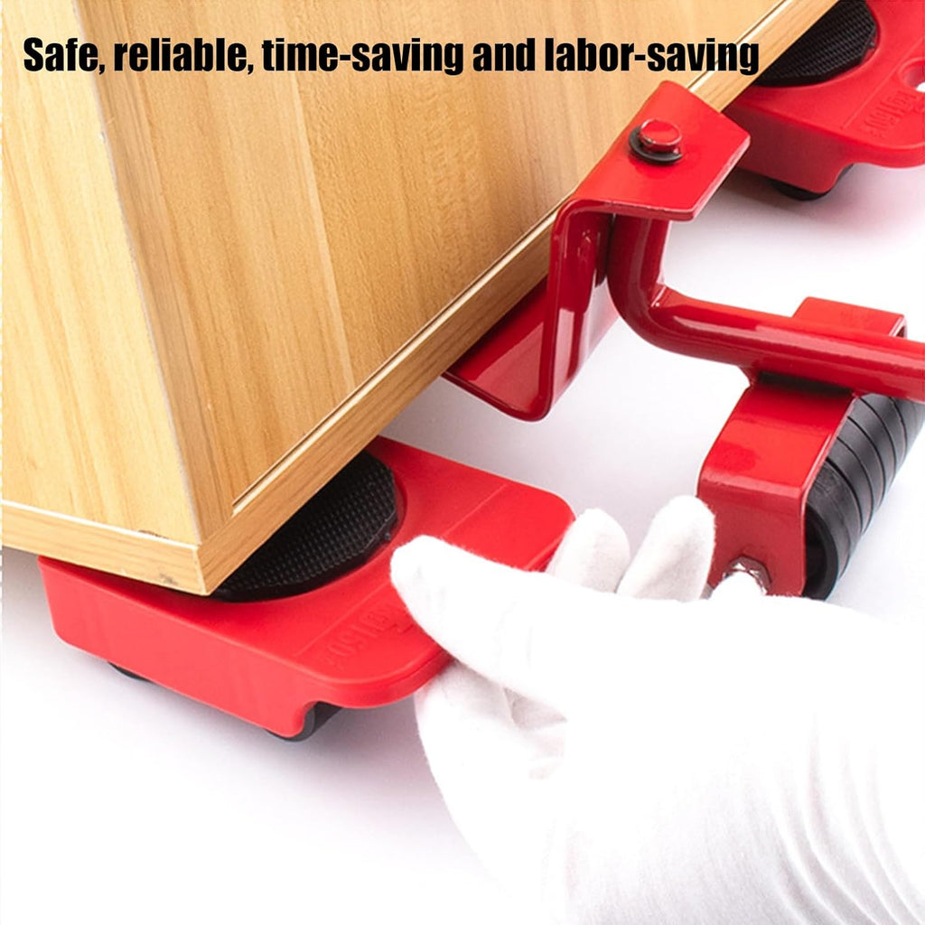 👍Zeanaturals Furniture Lift Mover Tool Set with 4 Wheels, Heavy Duty Furniture Movers, Universal Floor Sliders for Hardwood, Tile, Laminate & Low-Pile Carpet (Red)