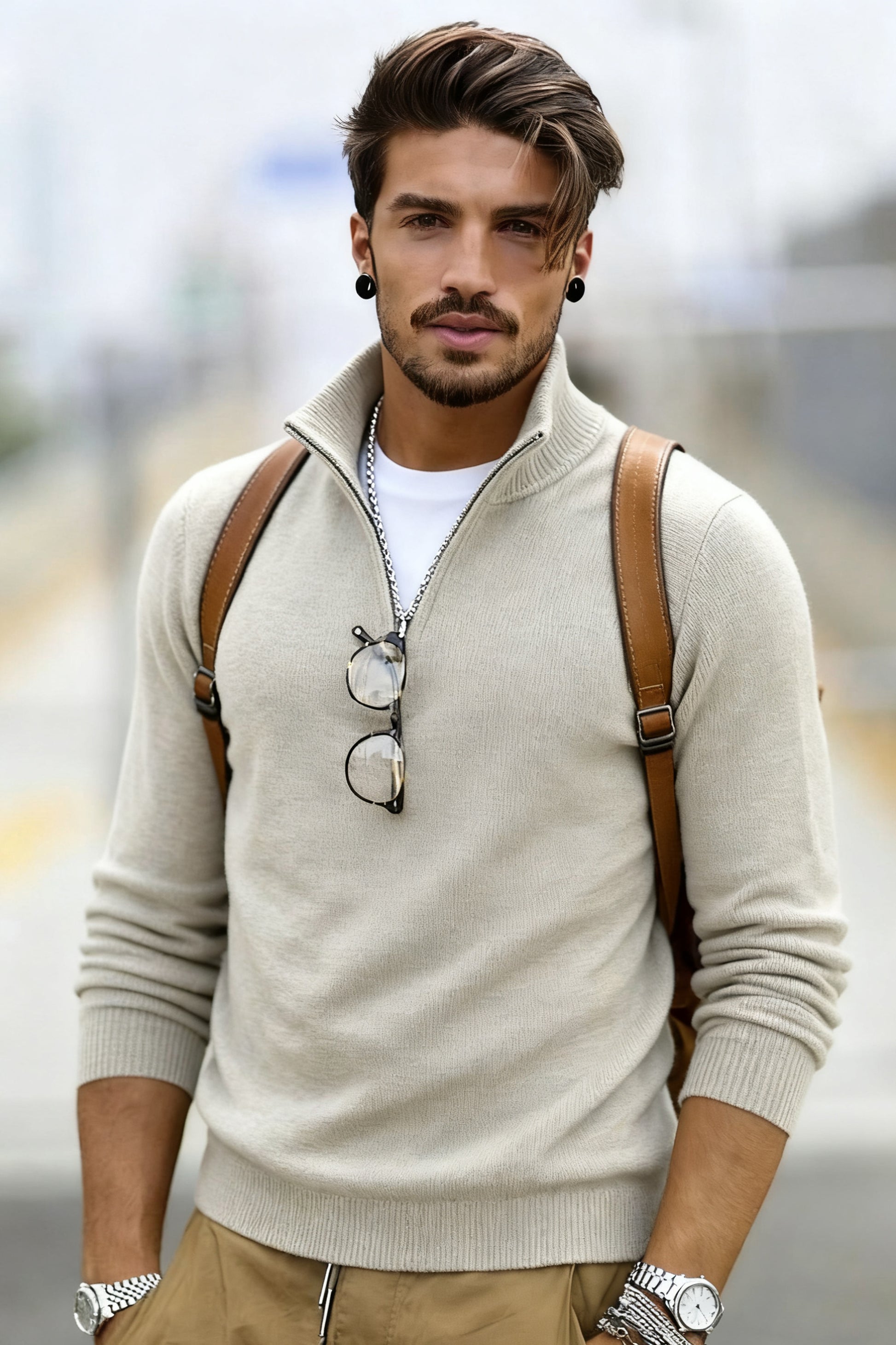 🧶 Men's Quarter Zip Mock Neck Sweater, Slim Fit Lightweight Pullover, Casual Long Sleeve Knitwear for Fall Outfits