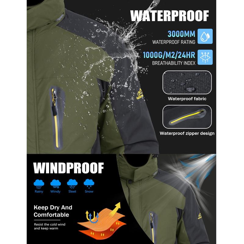 🧥 Men's Winter Ski Jacket, Water-Resistant Fleece-Lined Parka with 4 Pockets, Warm Outdoor Coat for Fall & Snow Activities