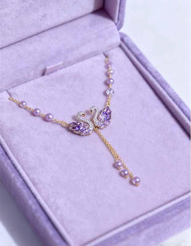 💜 Luxury Purple Swan Necklace ✨ Elegant Pendant for a Chic Look