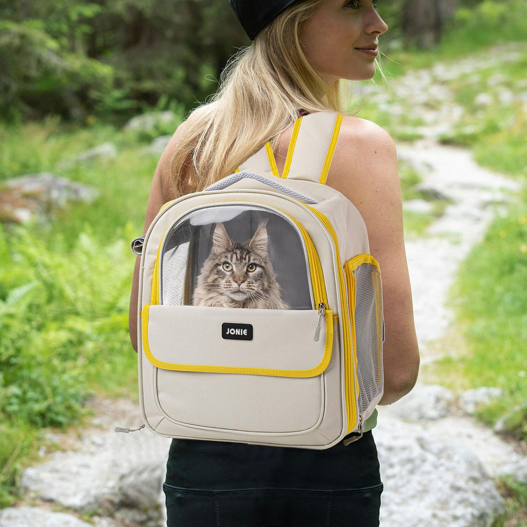 👍Cat Backpack Carrier for Large Cats up to 15lbs Pet Travel Backpack with Transparent Window Mesh Ventilated Portable Dog Cat Bag for Outdoor Hiking Mochila para Gatos transportadora mascota