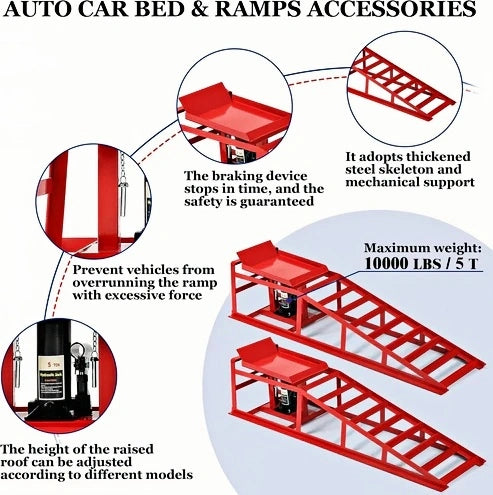 2 Pack Hydraulic Car Ramps – 5T / 11060 lbs Capacity, Heavy-Duty Vehicle Lift Ramps for Garage Repair & Maintenance