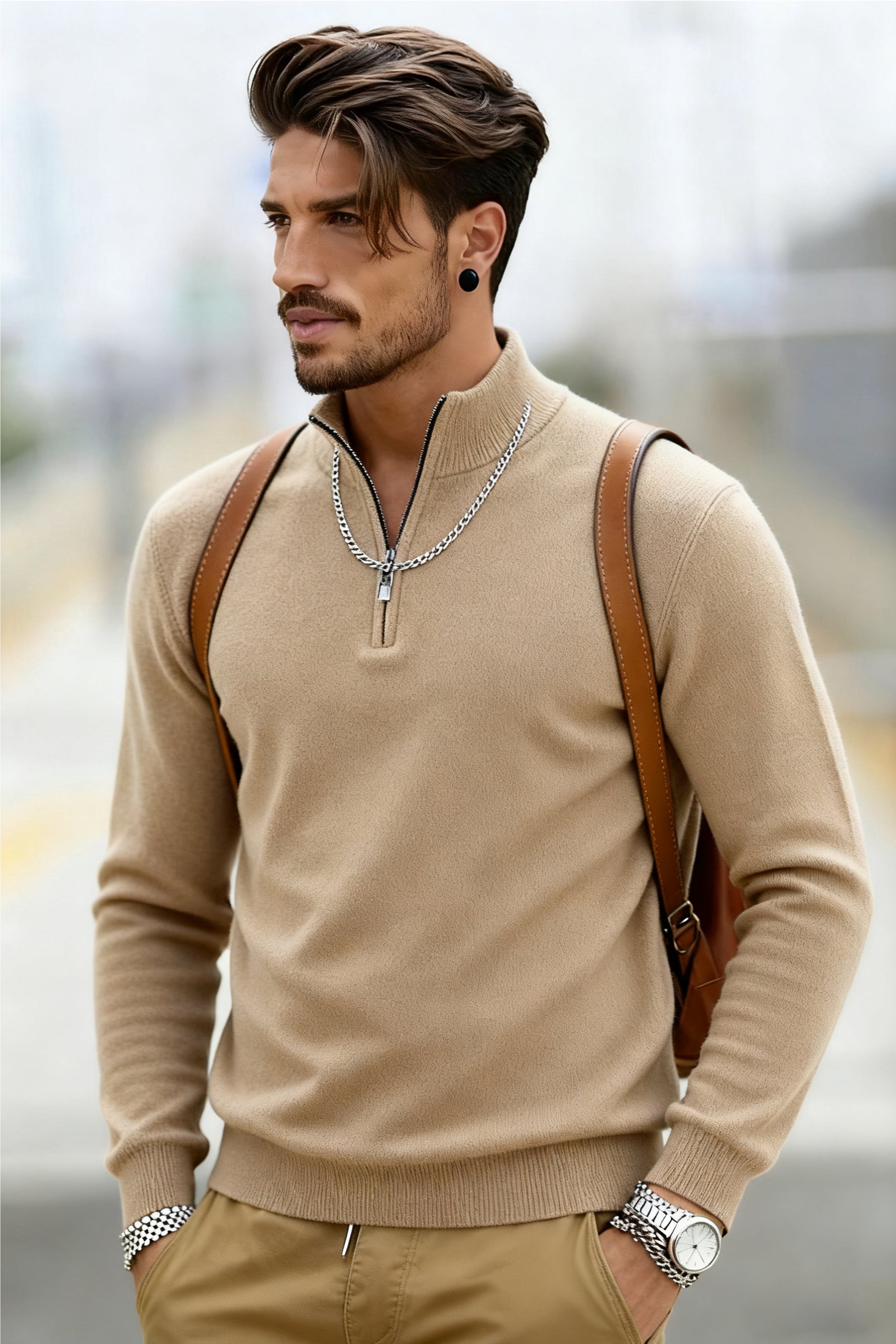 🧶 Men's Quarter Zip Mock Neck Sweater, Slim Fit Lightweight Pullover, Casual Long Sleeve Knitwear for Fall Outfits