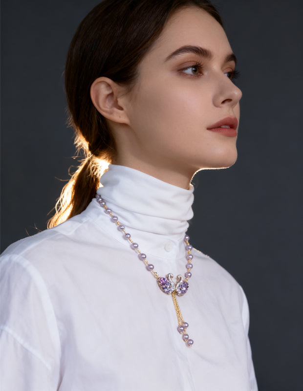 💜 Luxury Purple Swan Necklace ✨ Elegant Pendant for a Chic Look