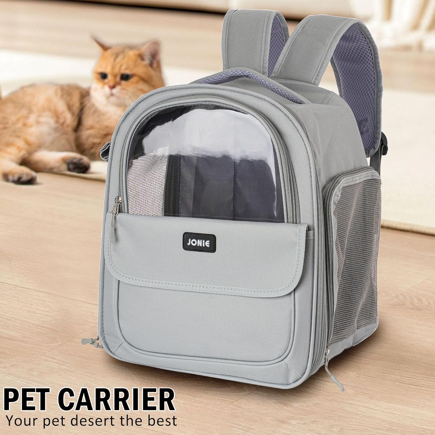 👍Cat Backpack Carrier for Large Cats up to 15lbs Pet Travel Backpack with Transparent Window Mesh Ventilated Portable Dog Cat Bag for Outdoor Hiking Mochila para Gatos transportadora mascota