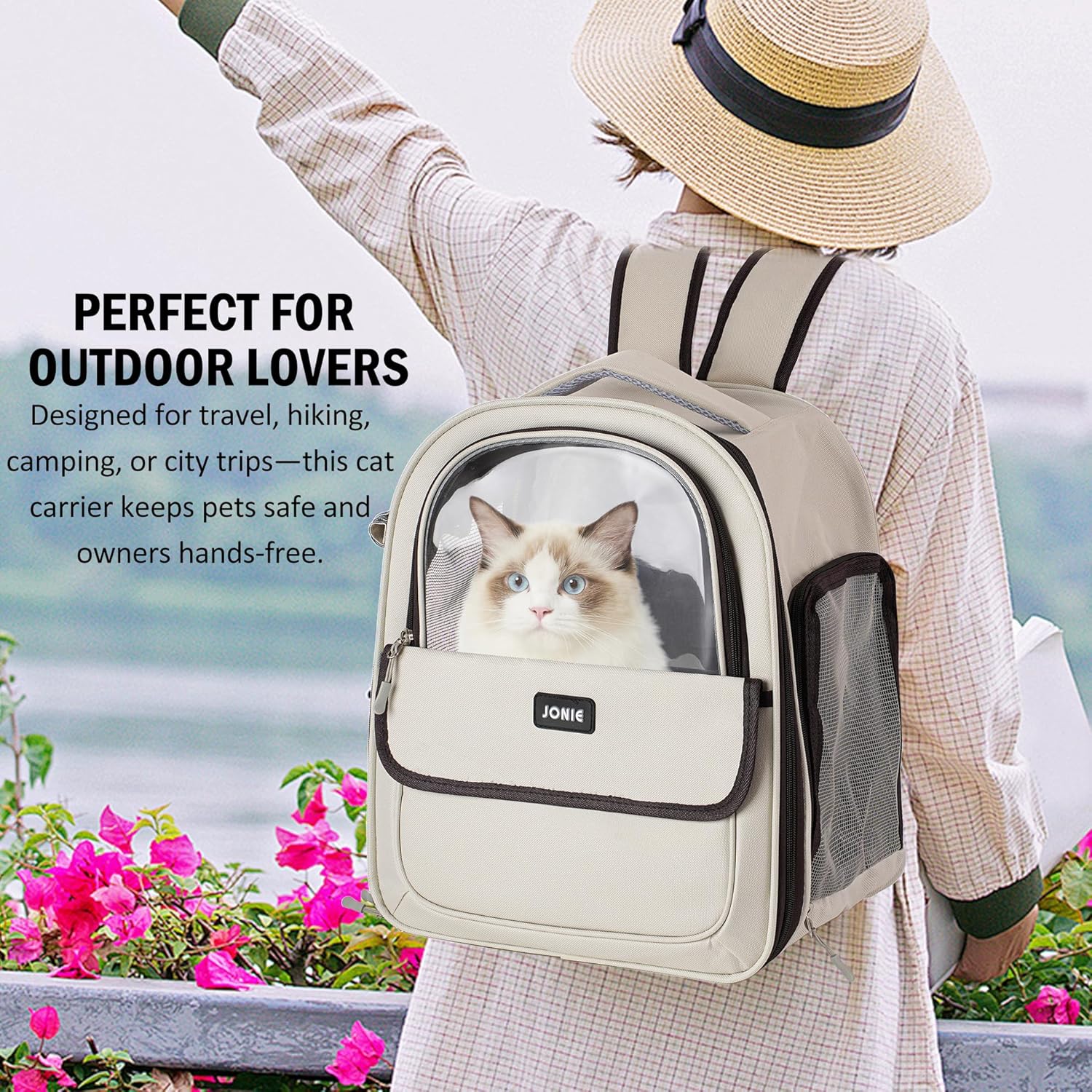 👍Cat Backpack Carrier for Large Cats up to 15lbs Pet Travel Backpack with Transparent Window Mesh Ventilated Portable Dog Cat Bag for Outdoor Hiking Mochila para Gatos transportadora mascota
