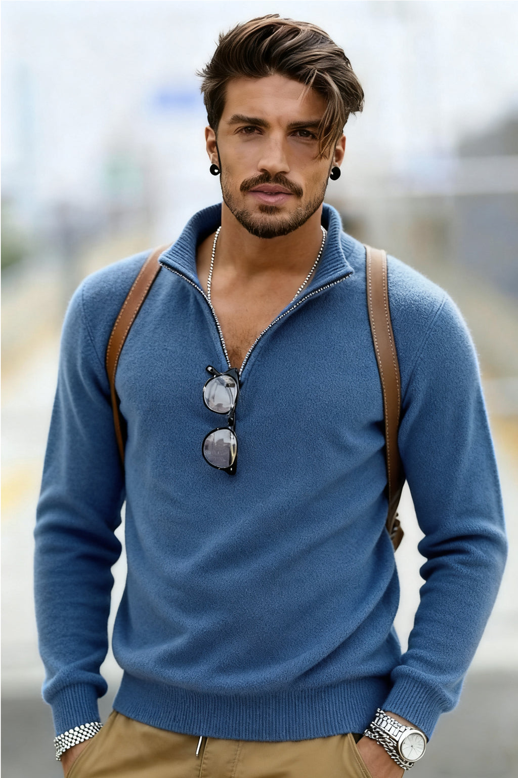 🧶 Men's Quarter Zip Mock Neck Sweater, Slim Fit Lightweight Pullover, Casual Long Sleeve Knitwear for Fall Outfits