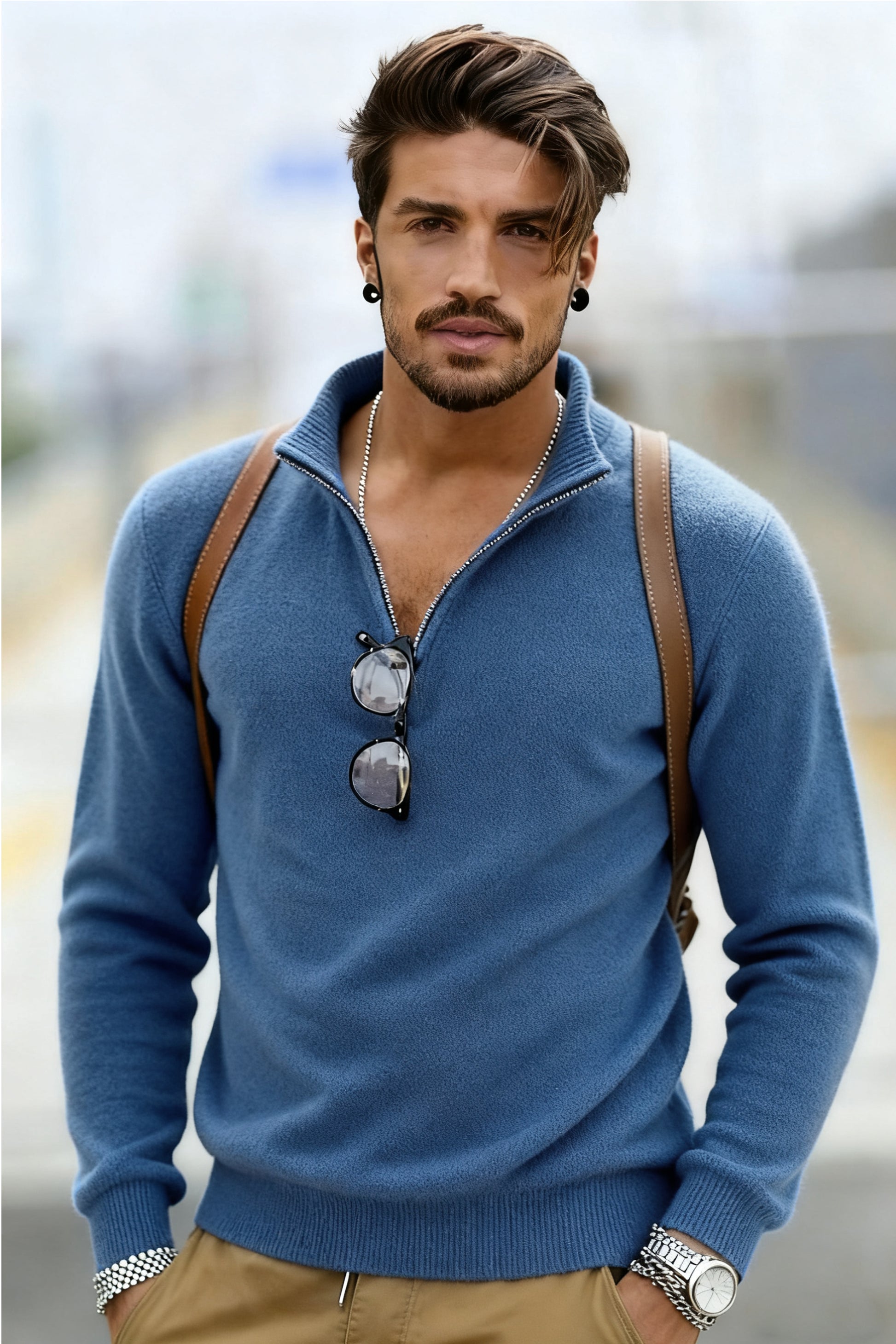 🧶 Men's Quarter Zip Mock Neck Sweater, Slim Fit Lightweight Pullover, Casual Long Sleeve Knitwear for Fall Outfits