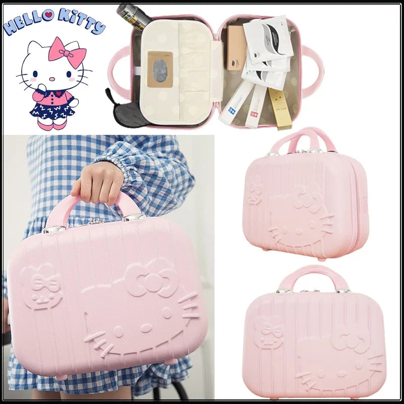 👍Hello Kitty Suitcase Kawaii Cute Large Capacity Portable Travel Luggage Cartoon Cosmetic Case Outdoor Handbag Makeup Luggage