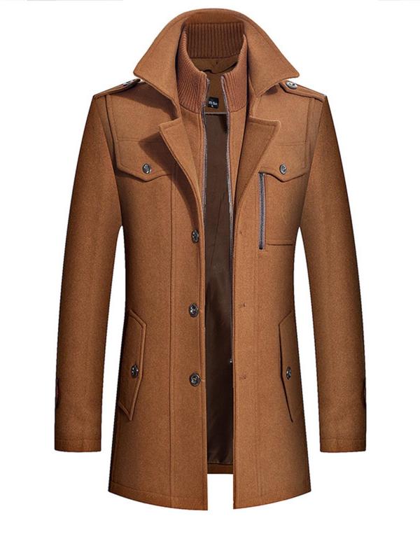 🧥 Men's Solid Button Front 2-in-1 Lapel Overcoat – Casual Long Sleeve Coat for Fall & Winter