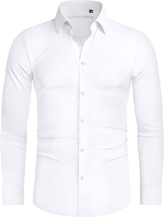 👔 Men's 16-Way Stretch Dress Shirt – Slim Fit Wrinkle-Free Button Down Traveler Shirt