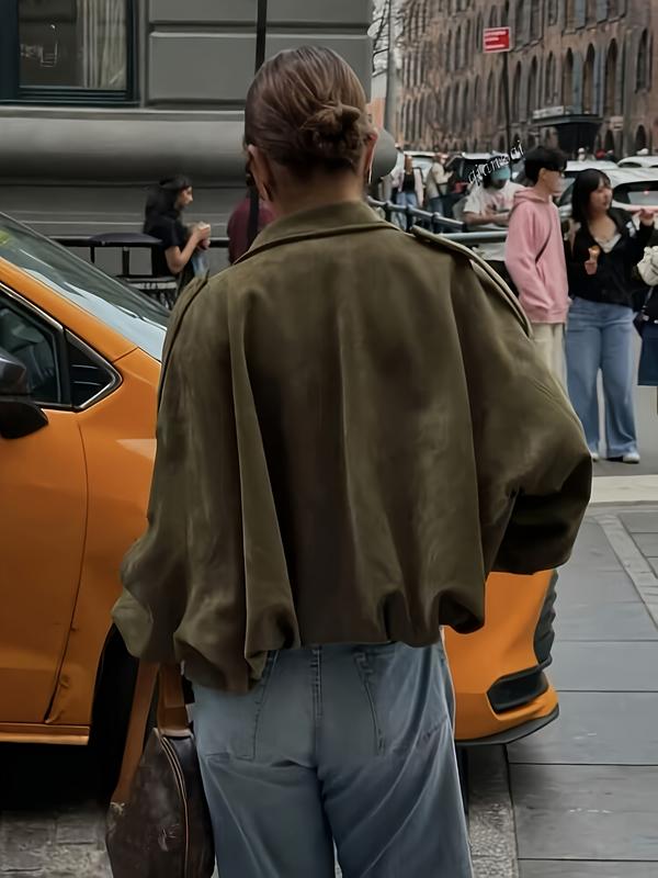 🔥50%OFF TODAY🧥Trendy Army Green Short Jacket  – Casual & Loose Fit 😎