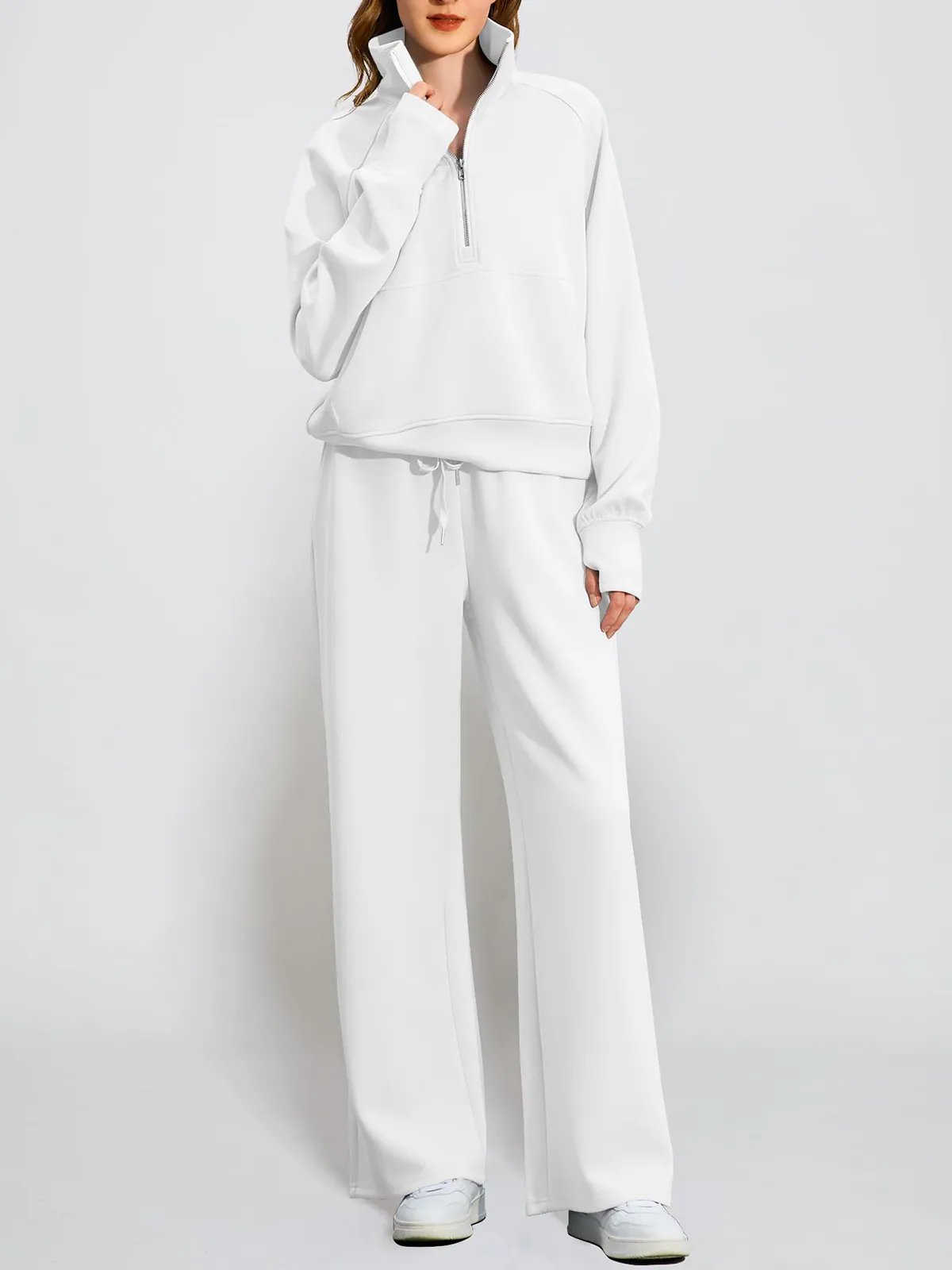 Limited time sale🔥Women's Oversized Half Zip Wide Leg 2 Piece Outfits Lounge Set(BUY 2 FREE SHIPPING)