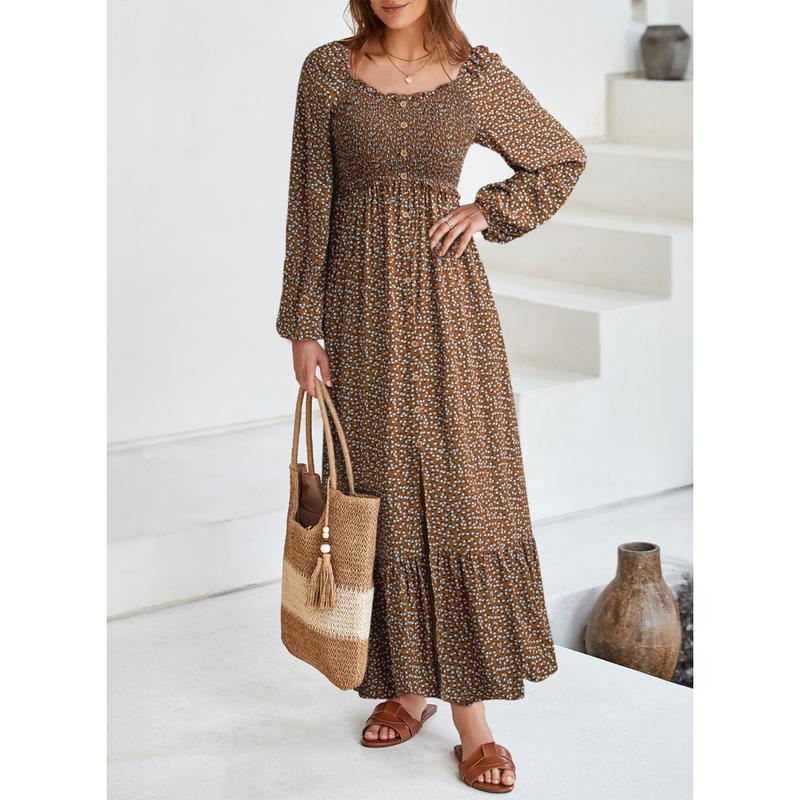 ✨ Boho Sundress – Long Sleeve Square Neck –50%