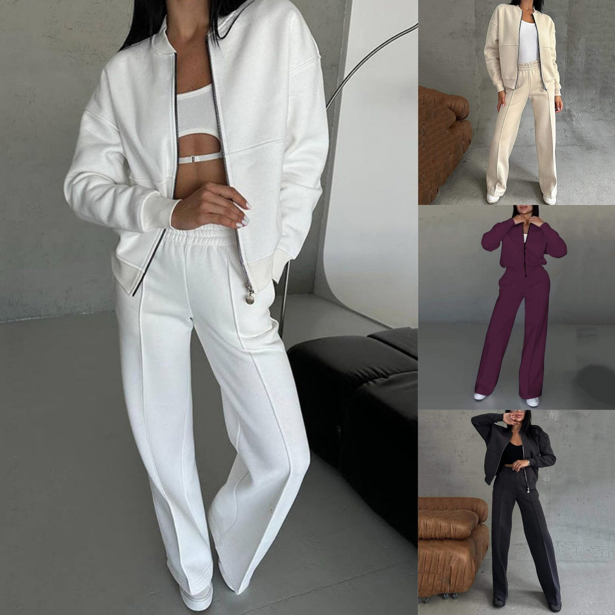 💕Hot Sale 49% OFF💖Women's Two-Piece Relaxed Fit Set - Zippered Jacket and Wide-Leg Pants