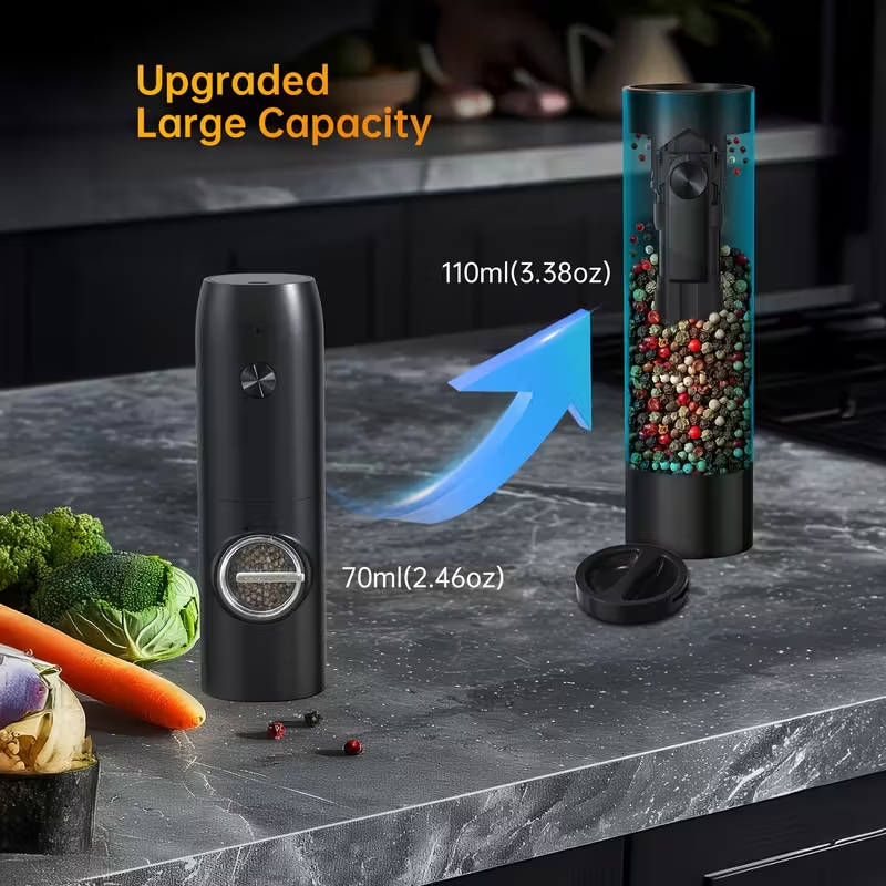 👍 One-Touch Freshness! Electric Pepper Grinder with See-Through Window - Your Key to Gourmet Flavor at Home.