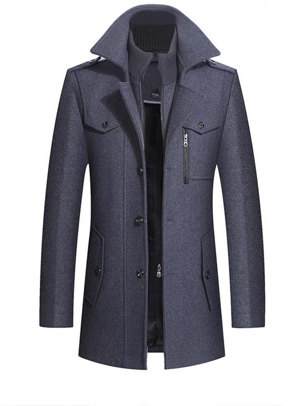 🧥 Men's Solid Button Front 2-in-1 Lapel Overcoat – Casual Long Sleeve Coat for Fall & Winter