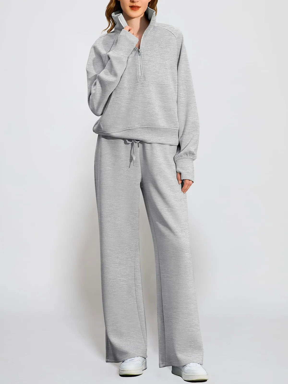 Limited time sale🔥Women's Oversized Half Zip Wide Leg 2 Piece Outfits Lounge Set(BUY 2 FREE SHIPPING)