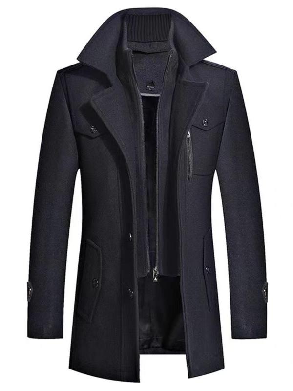 🧥 Men's Solid Button Front 2-in-1 Lapel Overcoat – Casual Long Sleeve Coat for Fall & Winter