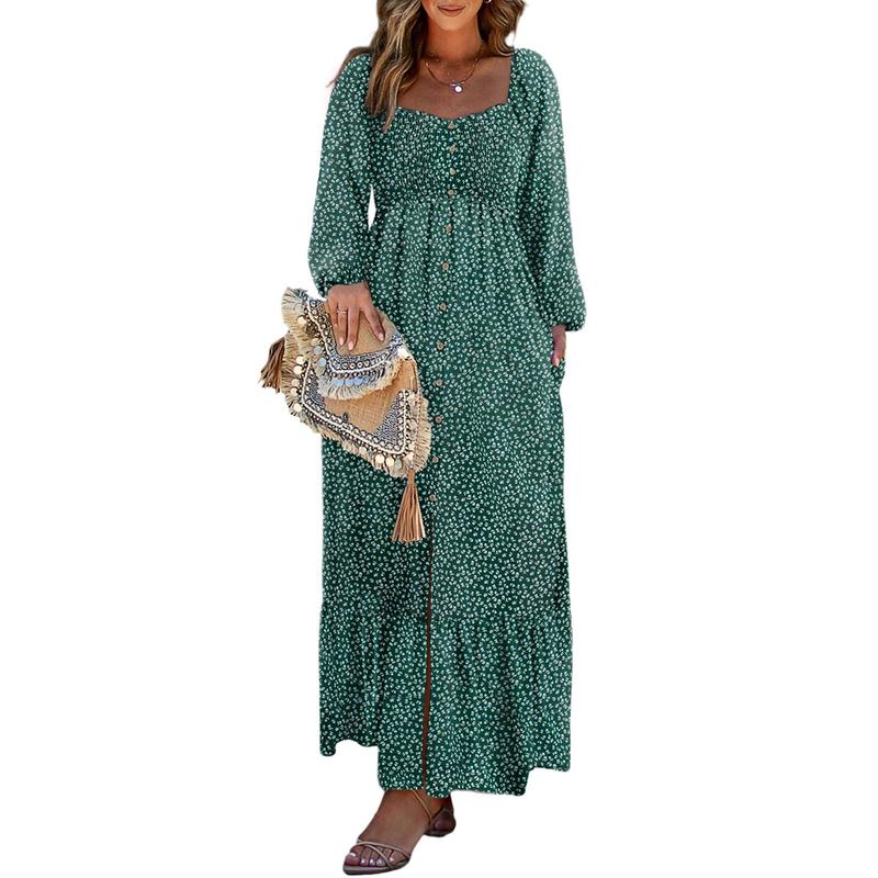 ✨ Boho Sundress – Long Sleeve Square Neck –50%