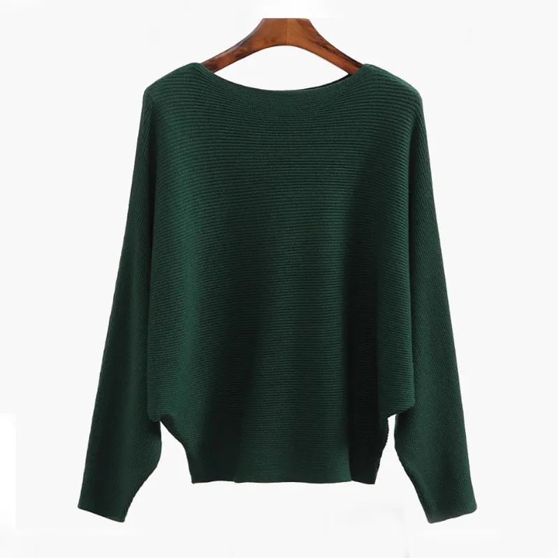 ✨ Women’s Boat Neck Sweater | Bat Sleeve Knitted Pullover 🧶
