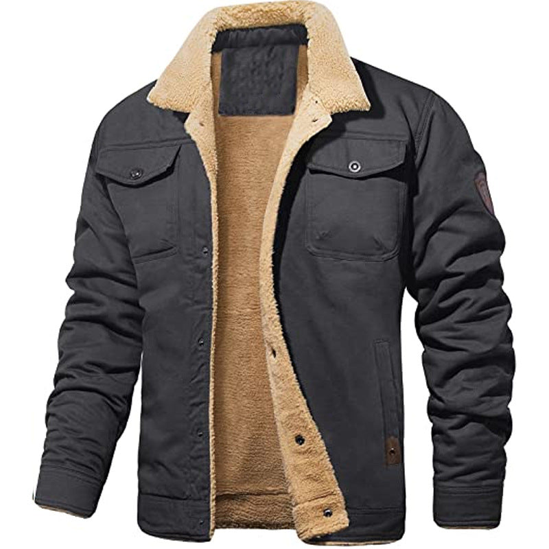 🧥 Men's Sherpa Lined Trucker Jacket, Warm Fleece Casual Coat with Multi Pockets, Long Sleeve Cotton Outerwear for Fall & Winter