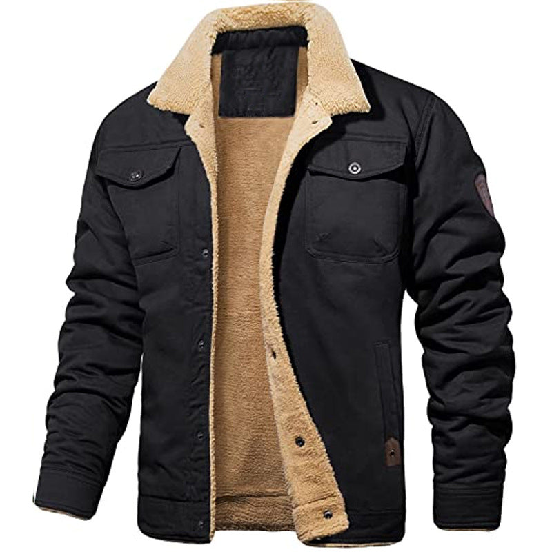 🧥 Men's Sherpa Lined Trucker Jacket, Warm Fleece Casual Coat with Multi Pockets, Long Sleeve Cotton Outerwear for Fall & Winter