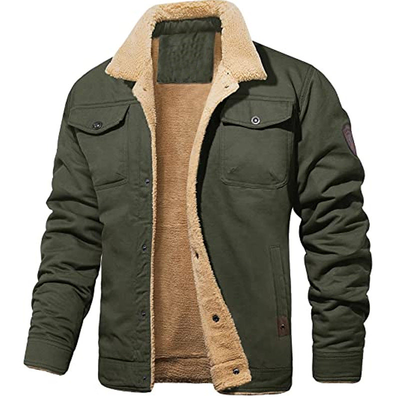 🧥 Men's Sherpa Lined Trucker Jacket, Warm Fleece Casual Coat with Multi Pockets, Long Sleeve Cotton Outerwear for Fall & Winter