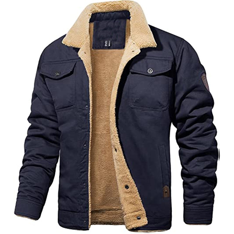 🧥 Men's Sherpa Lined Trucker Jacket, Warm Fleece Casual Coat with Multi Pockets, Long Sleeve Cotton Outerwear for Fall & Winter