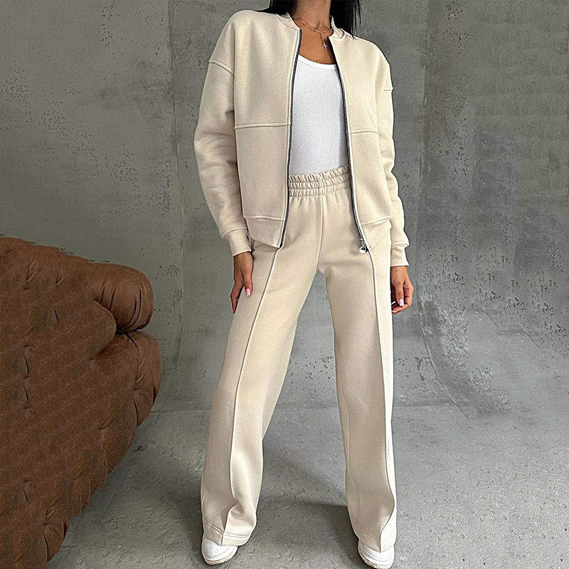 💕Hot Sale 49% OFF💖Women's Two-Piece Relaxed Fit Set - Zippered Jacket and Wide-Leg Pants